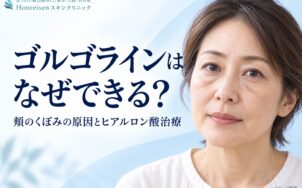 目の下から頬へ伸びるゴルゴラインのくぼみを示したイメージ画像