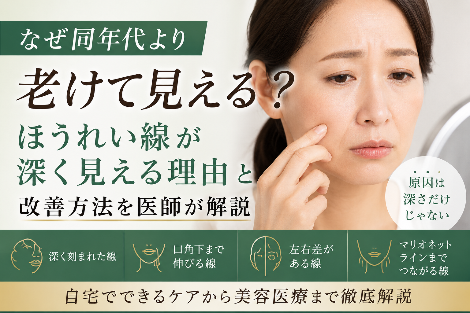 なぜ同年代より老けて見える？ほうれい線が深く見える原因と改善方法を